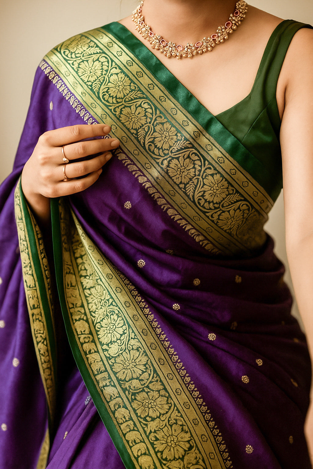 Purple Banarasi Silk Saree with Zari Border