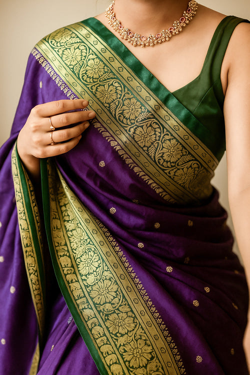 Purple Banarasi Silk Saree with Zari Border