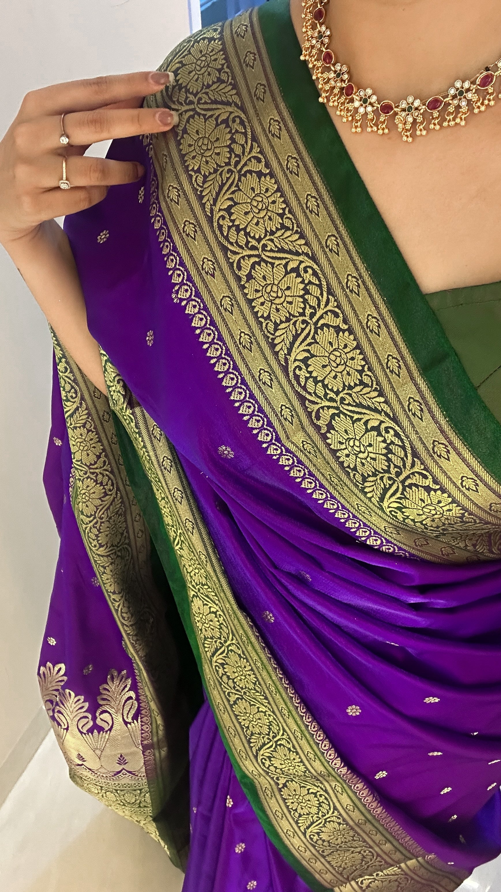 Purple Banarasi Silk Saree with Zari Border