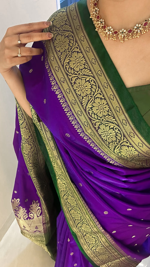 Purple Banarasi Silk Saree with Zari Border