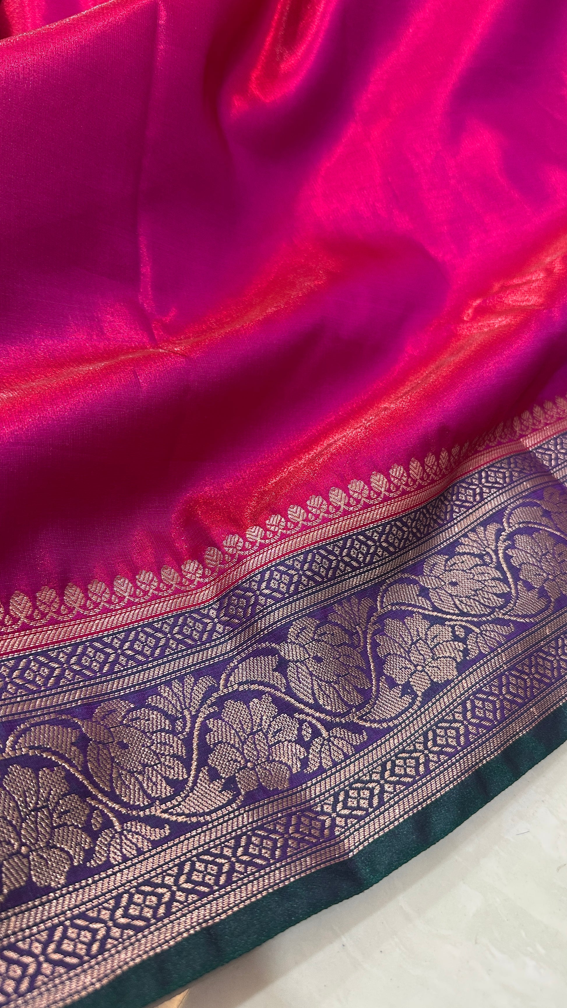 Rani Pink Banarasi Silk Saree with Zari Border
