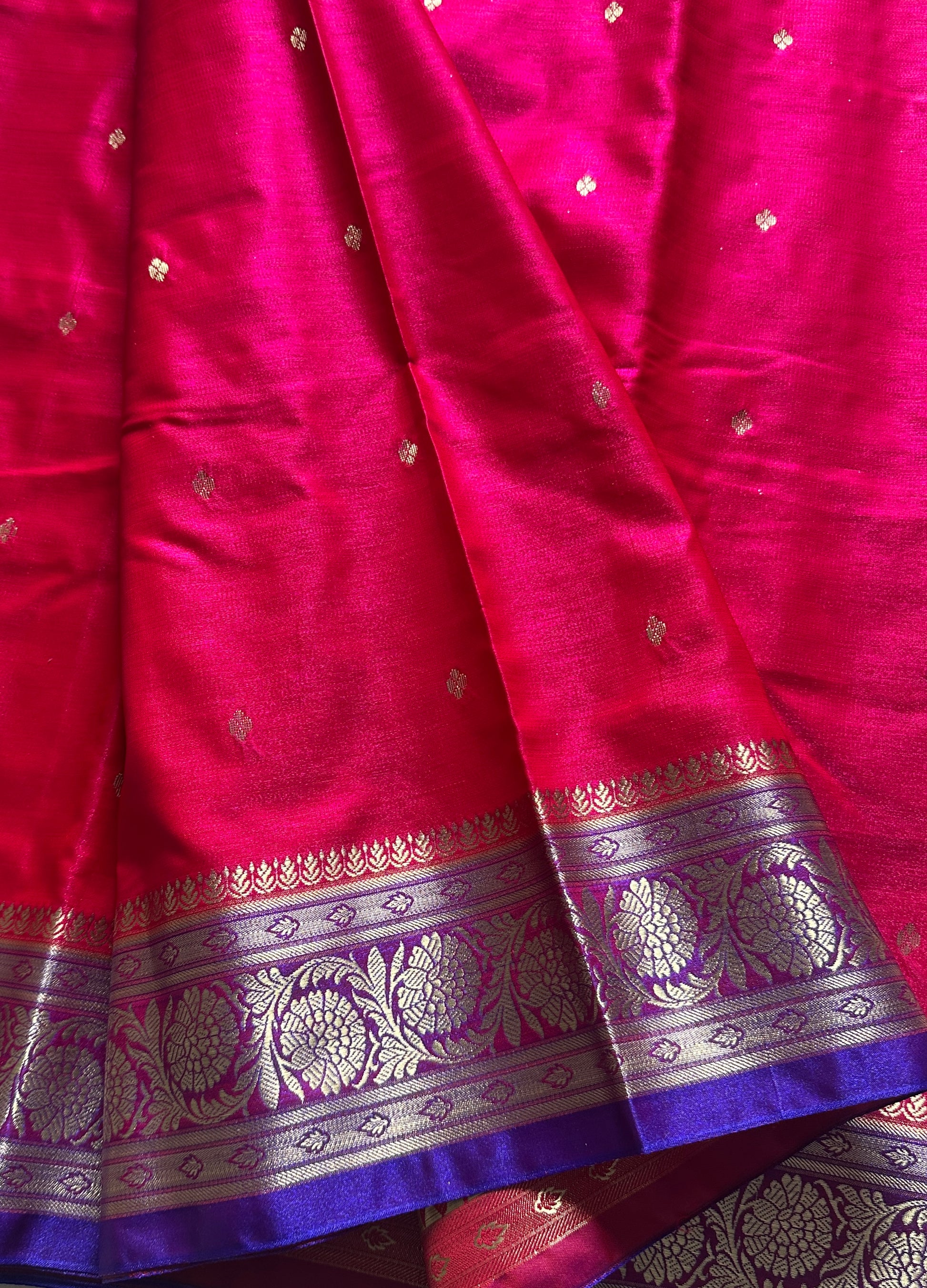 Pink Banarasi Silk Saree with Violet Zari Border