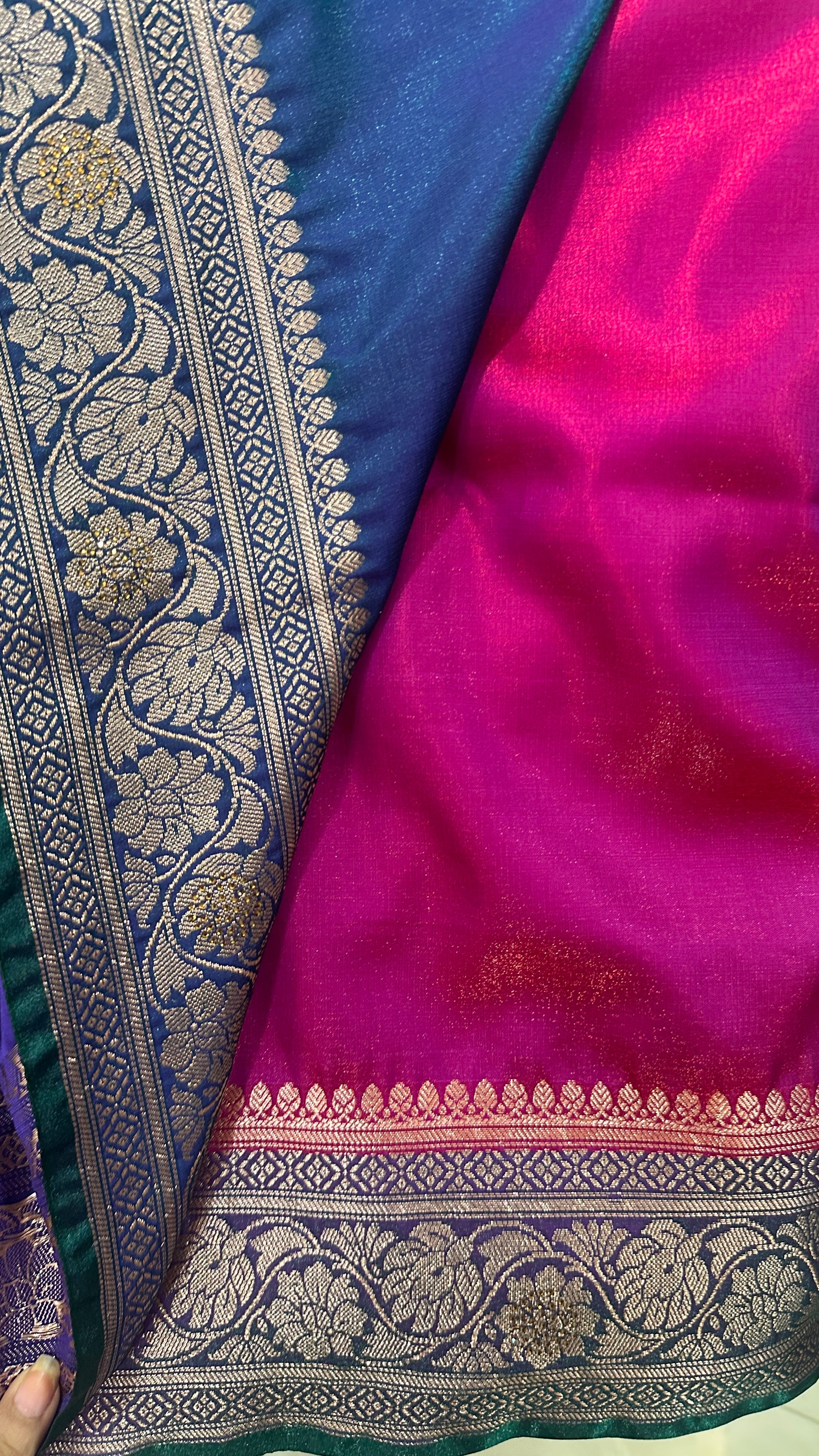 Rani Pink Banarasi Silk Saree with Zari Border