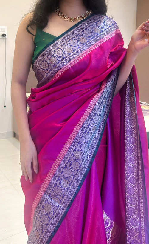 Rani Pink Banarasi Silk Saree with Zari Border