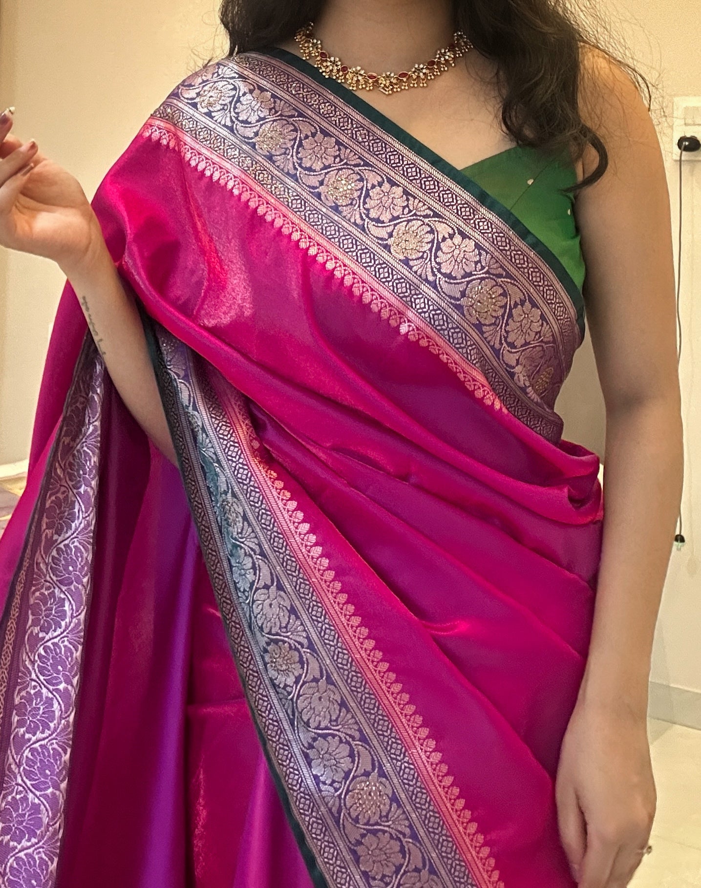 Rani Pink Banarasi Silk Saree with Zari Border